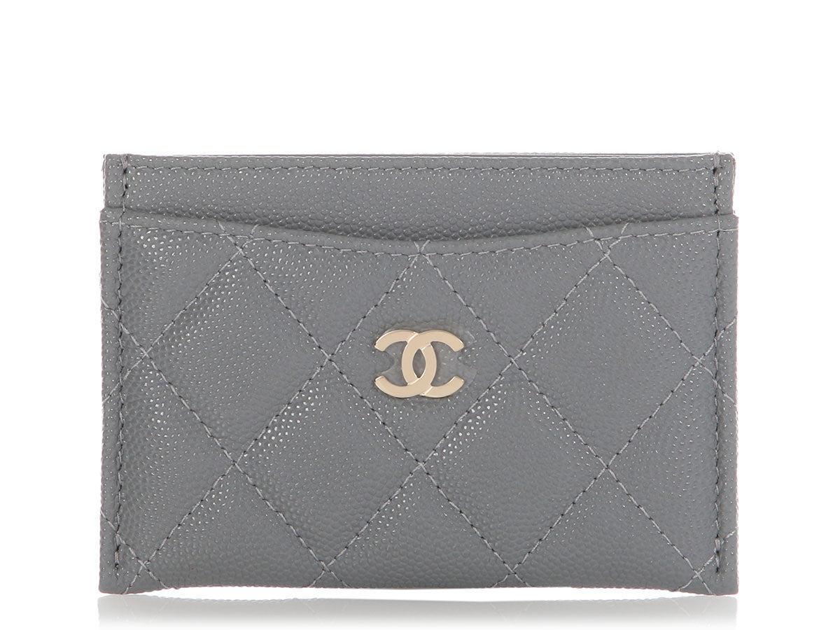 Chanel Gray Quilted Caviar Classic Card Holder