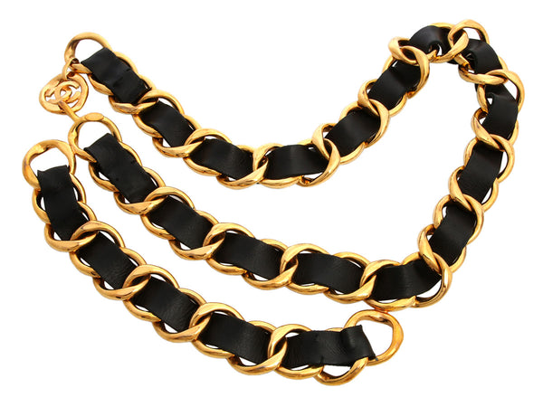 Chanel Vintage Black Leather and Gold Chain CC Belt