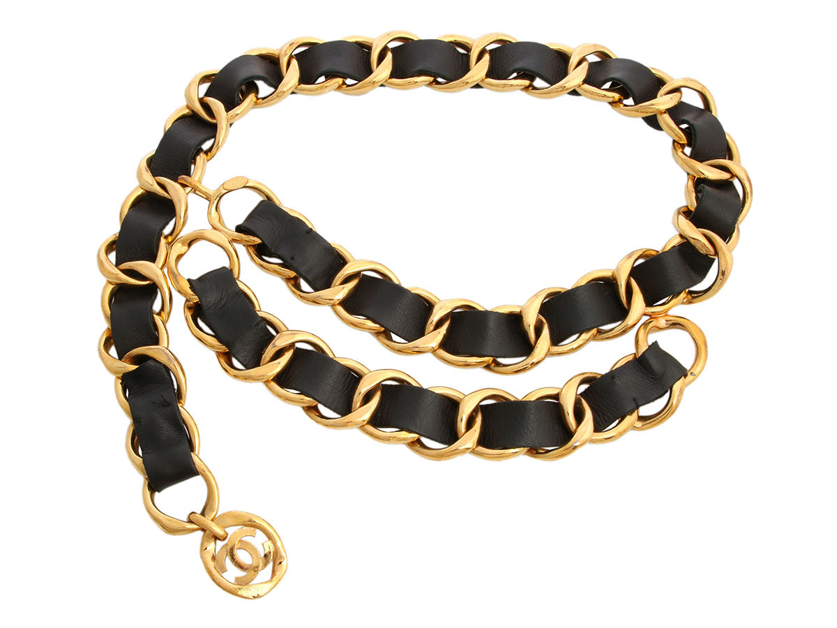 Chanel Vintage Black Leather and Gold Chain CC Belt