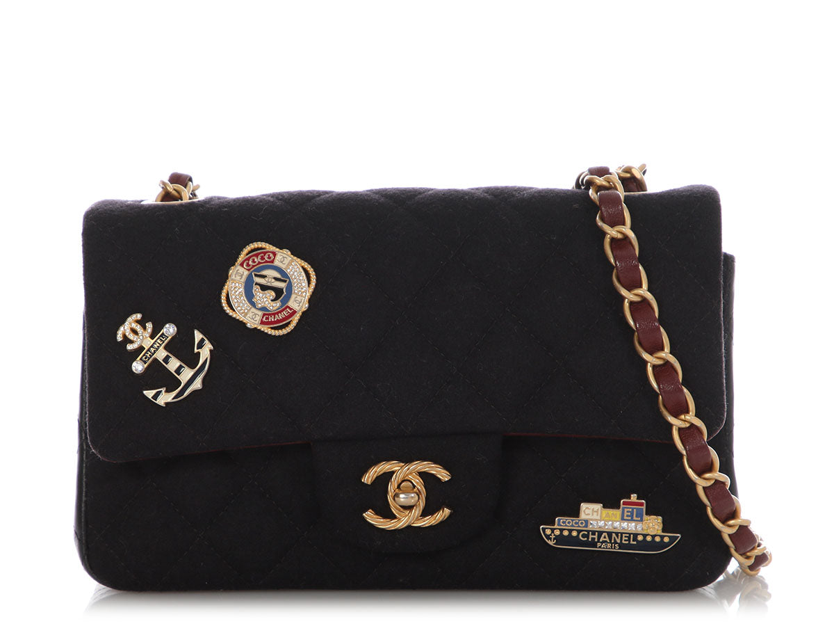 Chanel Mini Dark Navy Quilted Felt Paris-Hamburg Charms Rectangular Flap