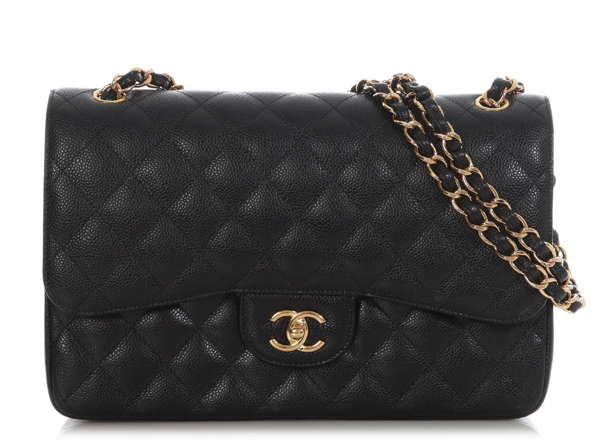 Chanel Jumbo Black Quilted Caviar Classic Double Flap
