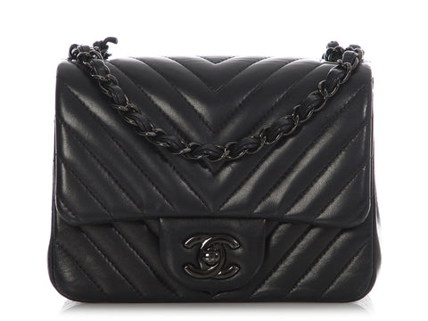 Chanel Mini So Black Chevron-Quilted Lambskin Rectangular Classic