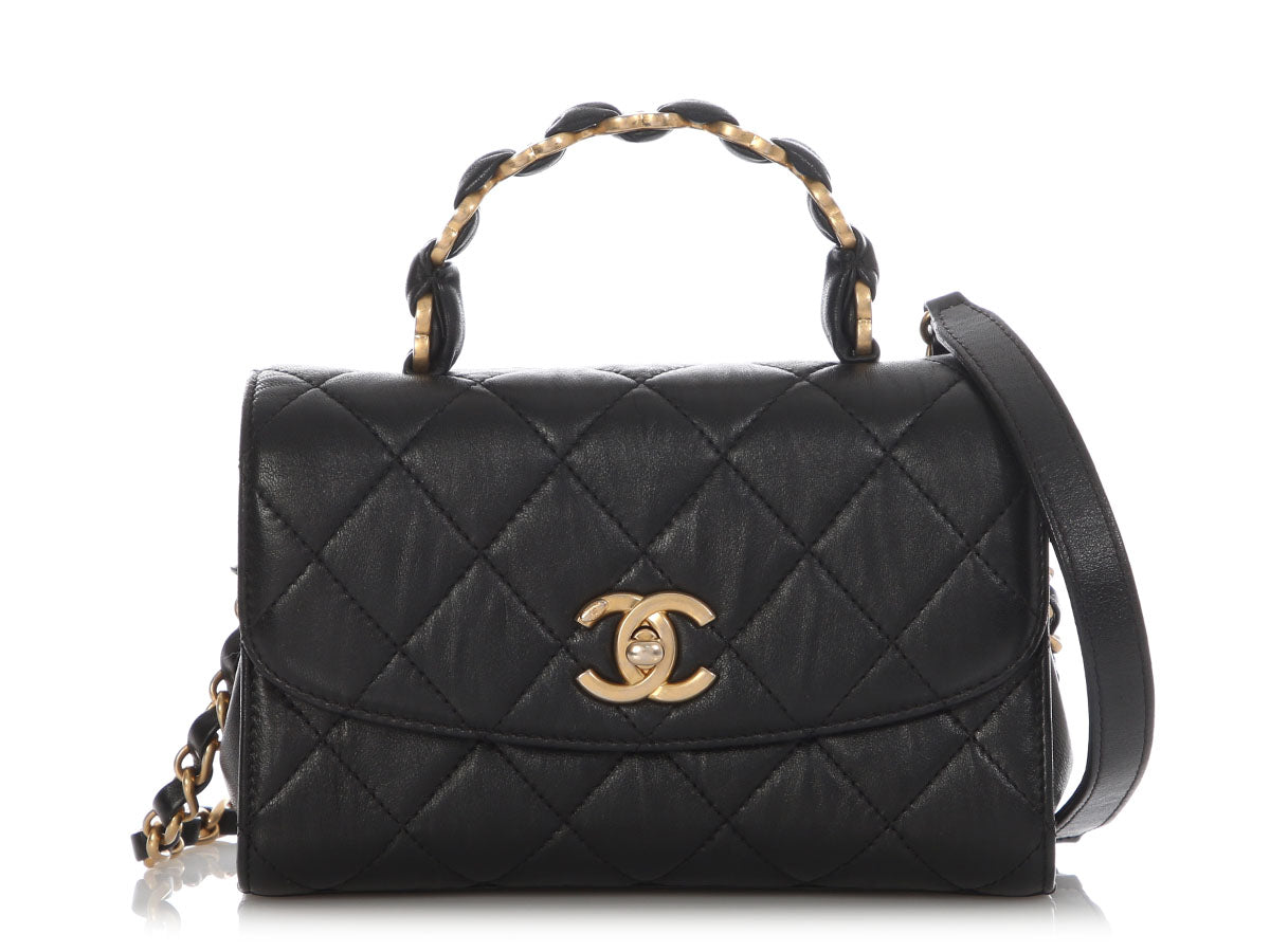 Chanel Mini Black Quilted Calfskin Top Handle Flap
