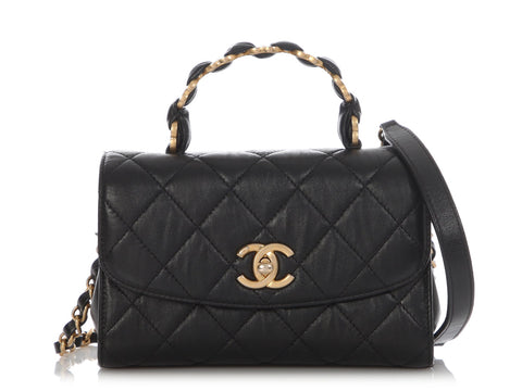 Chanel Mini Black Quilted Calfskin Top Handle Flap