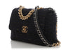 Chanel Large Navy Quilted Tweed and Ribbon 19 Flap