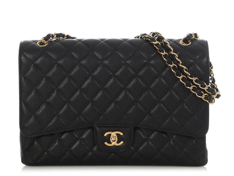Chanel Maxi Black Quilted Caviar Classic Single Flap