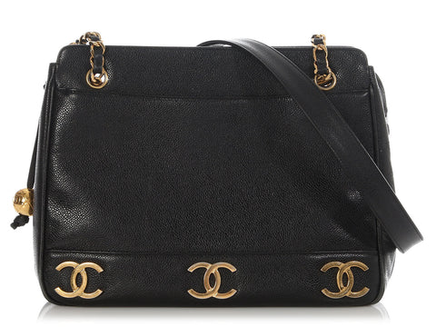 Chanel Vintage Black Caviar Triple CC Tote