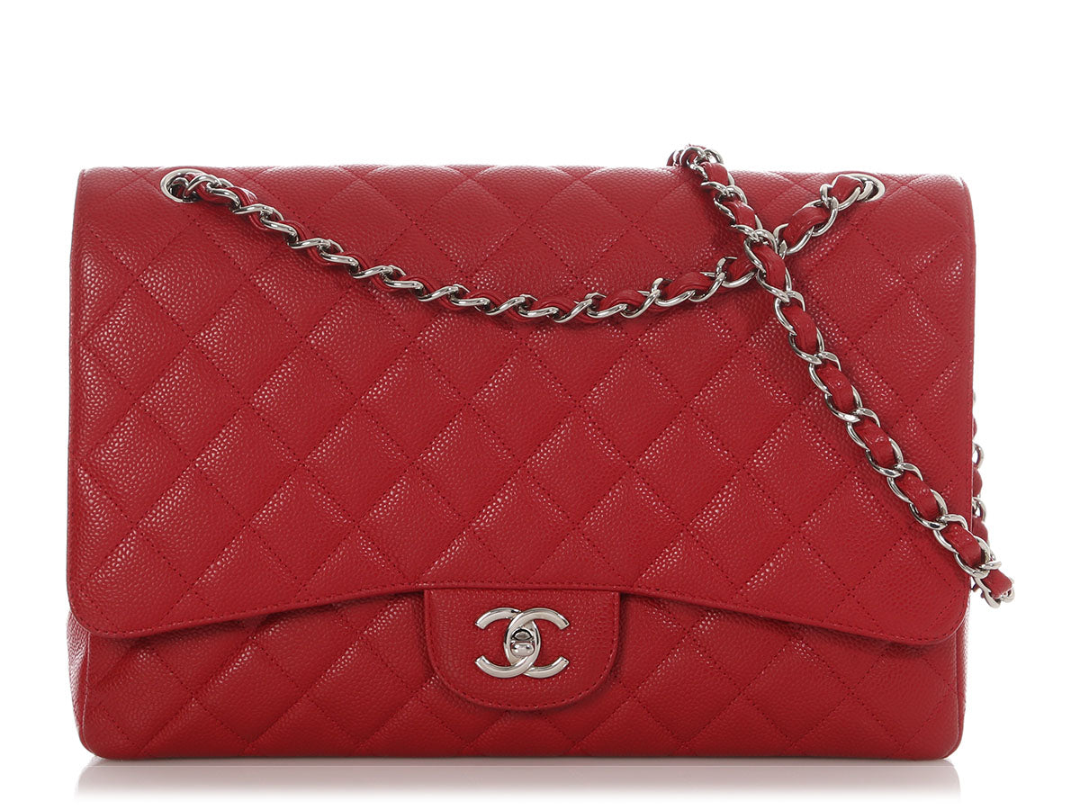 Chanel Maxi Red Quilted Caviar Classic Single Flap