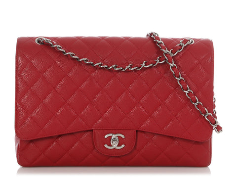 Chanel Maxi Red Quilted Caviar Classic Single Flap