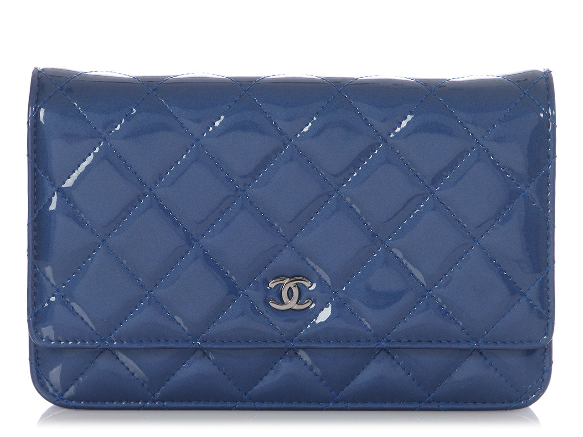Chanel Blue Quilted Patent Wallet on Chain WOC