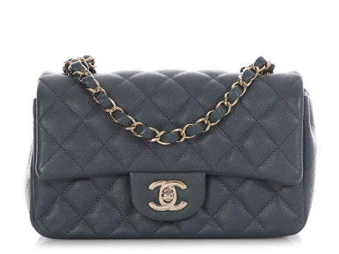 Chanel Mini Dark Gray Quilted Caviar Classic