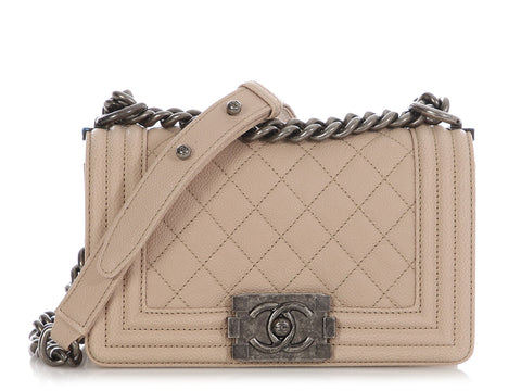 Chanel Small Beige Quilted Caviar Boy Bag
