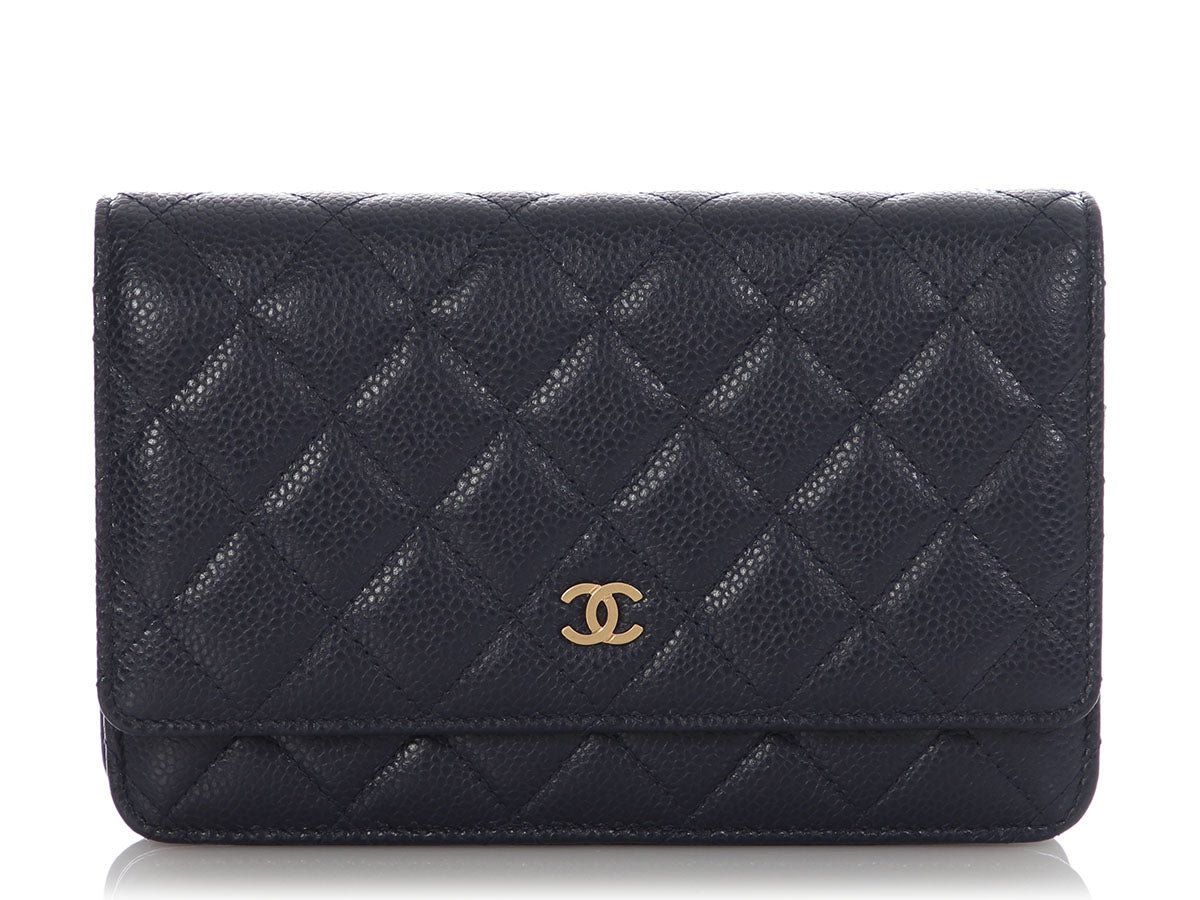 Chanel Dark Blue Quilted Caviar Wallet on Chain
