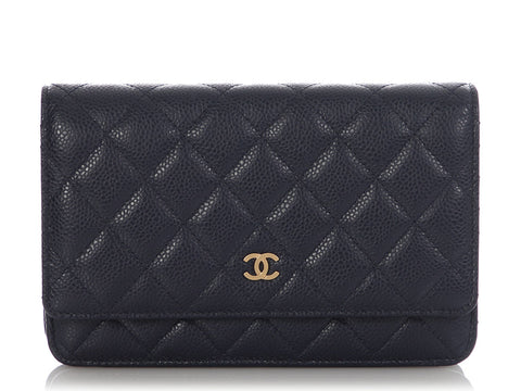 Chanel Dark Blue Quilted Caviar Wallet on Chain