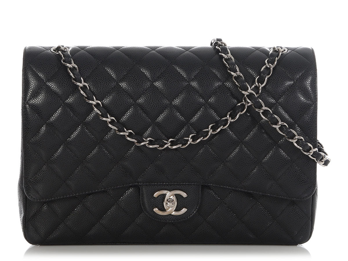 Chanel Maxi Black Quilted Caviar Classic Double Flap