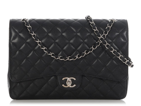 Chanel Maxi Black Quilted Caviar Classic Double Flap
