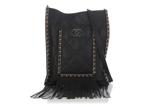 Chanel Small Black Calfskin Fringe Shopping Bag