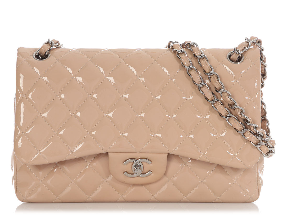 Chanel Jumbo Beige Quilted Patent Classic Double Flap
