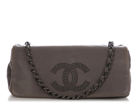 Chanel Gray Lambskin Flap Shoulder Bag