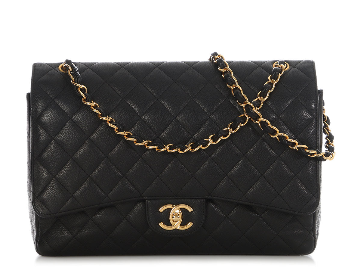 Chanel Maxi Black Quilted Caviar Classic Double Flap