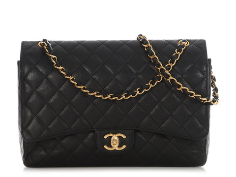 Chanel Maxi Black Quilted Caviar Classic Double Flap