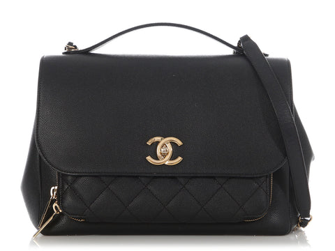 Chanel Large Black Part-Quilted Caviar Business Affinity Flap