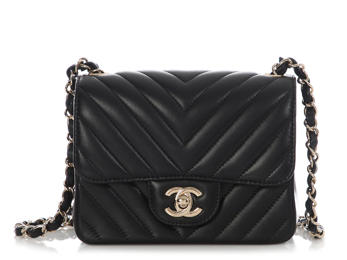 Chanel Mini Black Chevron-Quilted Lambskin Classic