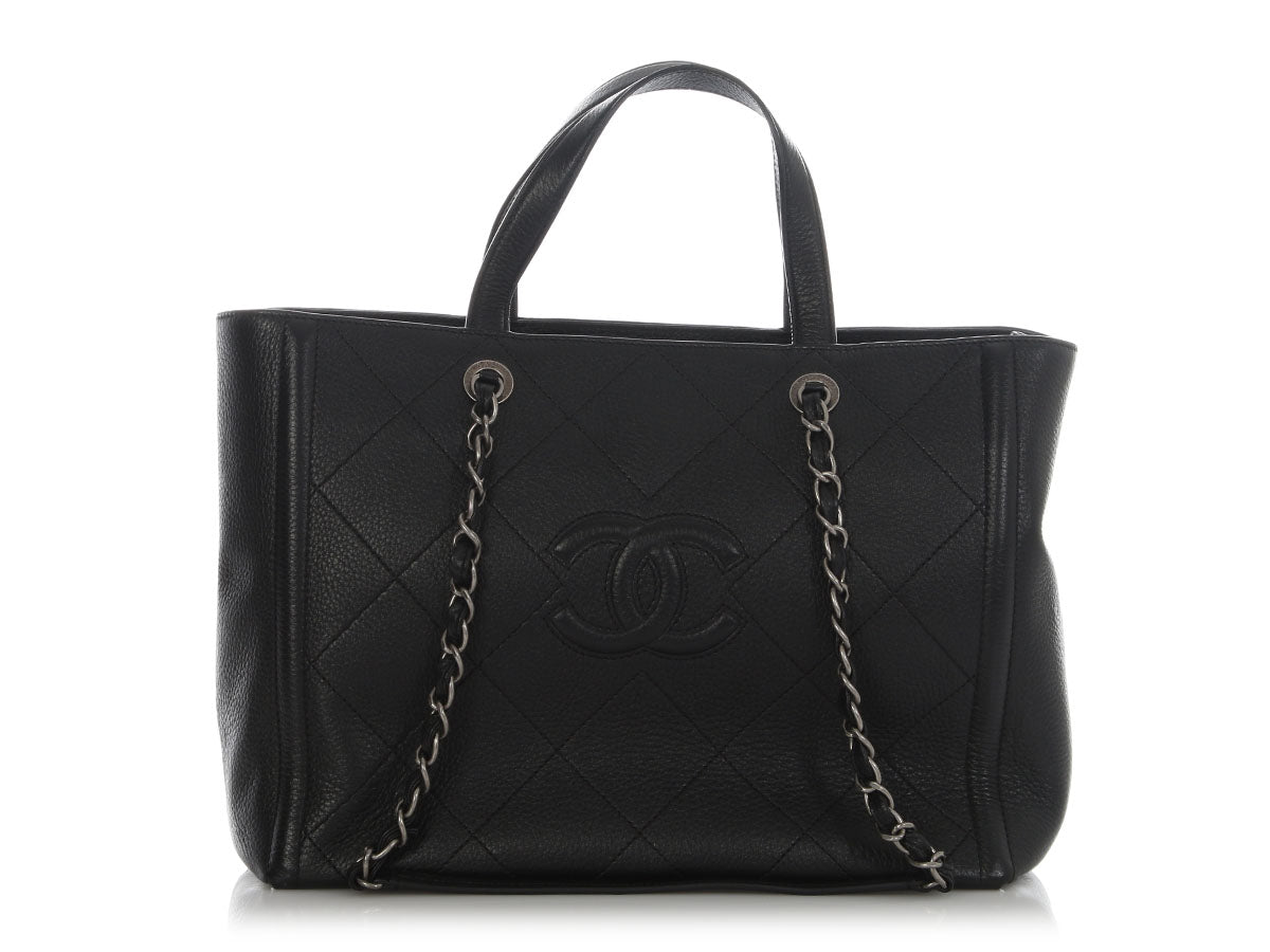 Chanel Large Black Part-Quilted Soft Calfskin Shopping Tote