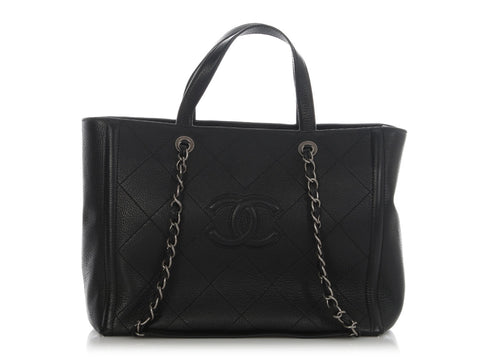 Chanel Large Black Part-Quilted Soft Calfskin Shopping Tote