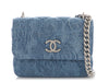 Chanel Mini Camellia Denim Sweetheart Clutch with Chain