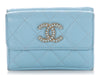 Chanel Blue Quilted Caviar Crystal Logo Compact Wallet