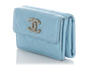 Chanel Blue Quilted Caviar Crystal Logo Compact Wallet
