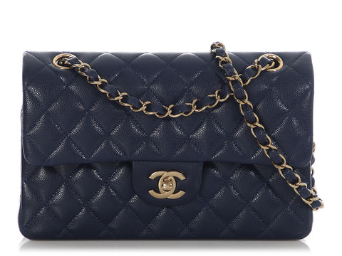 Chanel Small Navy Quilted Caviar Double Flap Classic