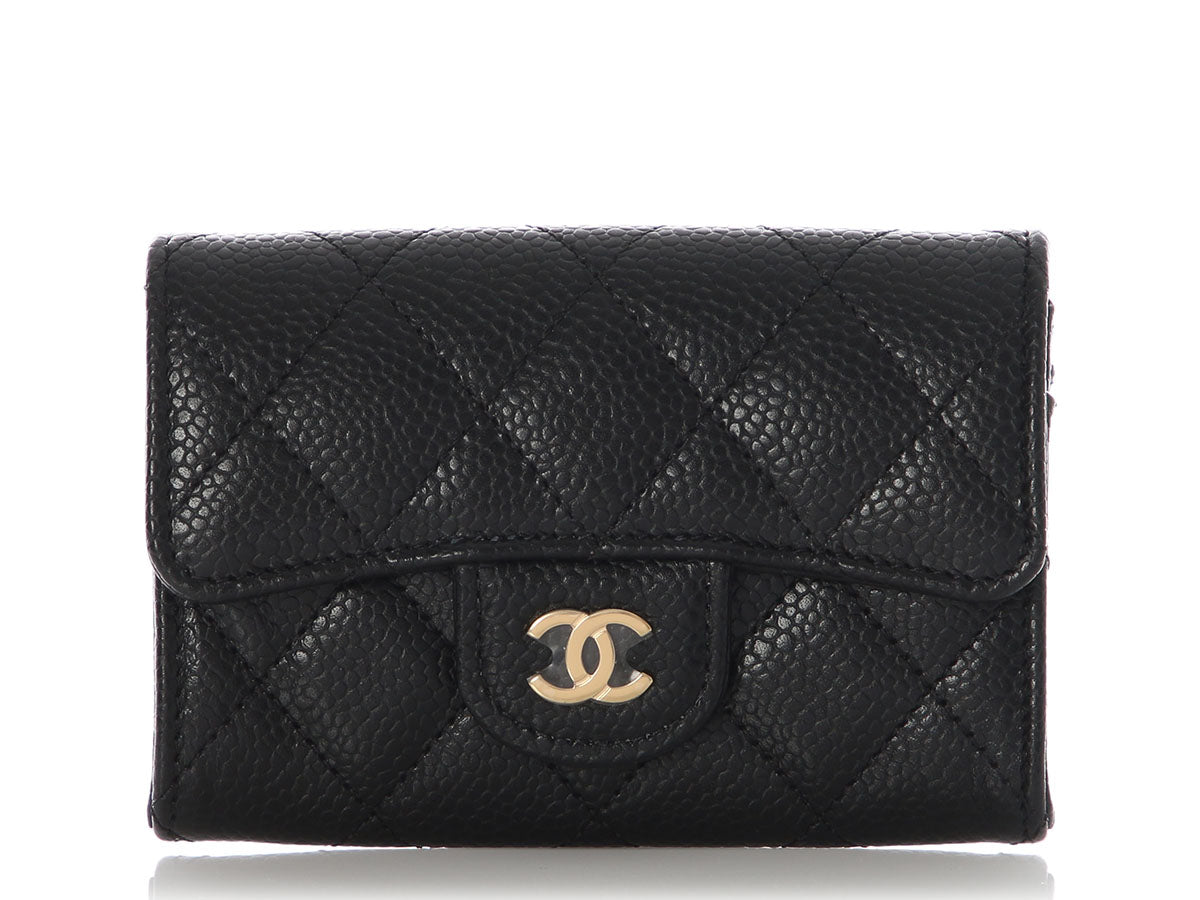 Chanel Black Quilted Caviar Flap Card Holder