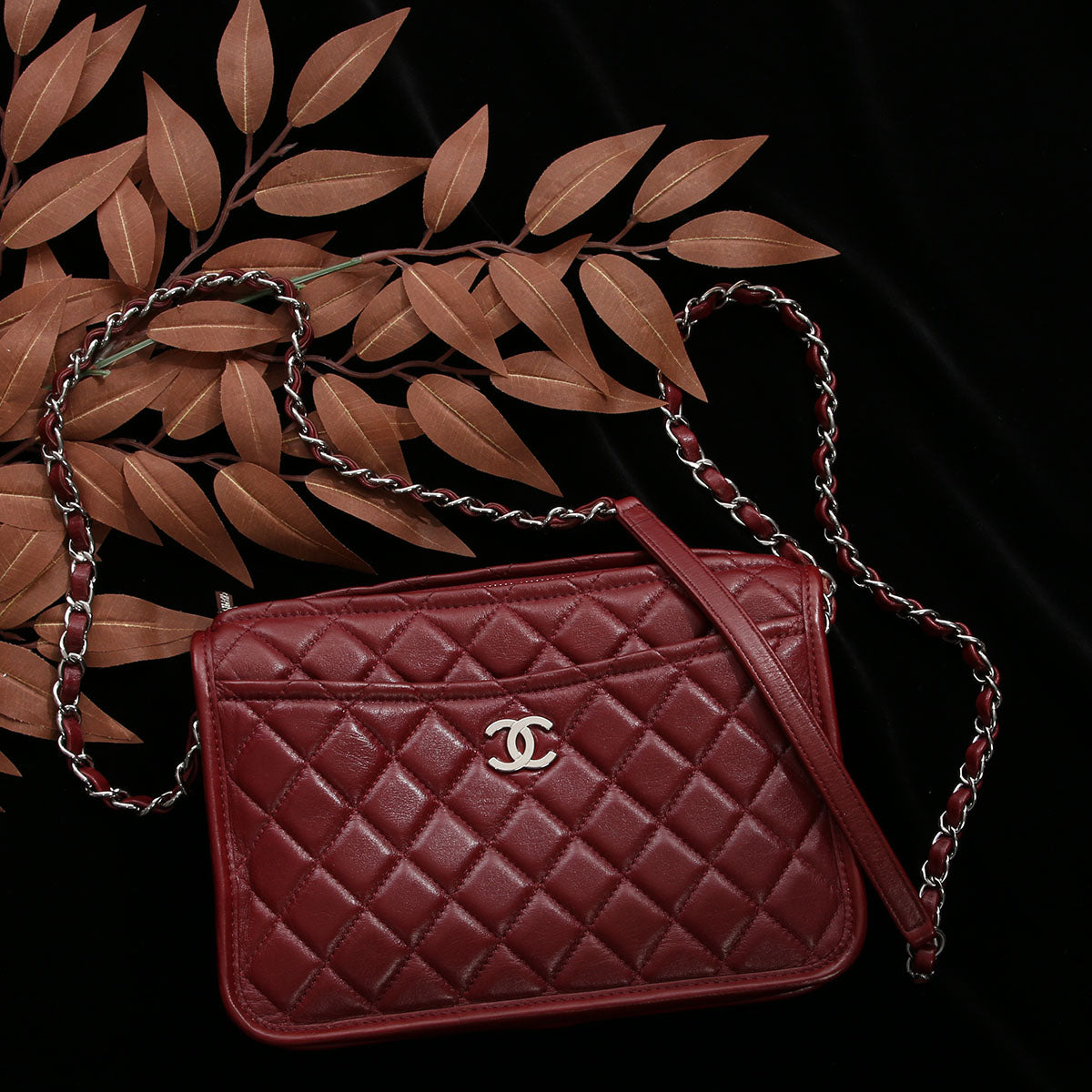 Chanel Small Burgundy Quilted Calfskin Camera Bag