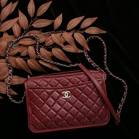 Chanel Small Burgundy Quilted Calfskin Camera Bag
