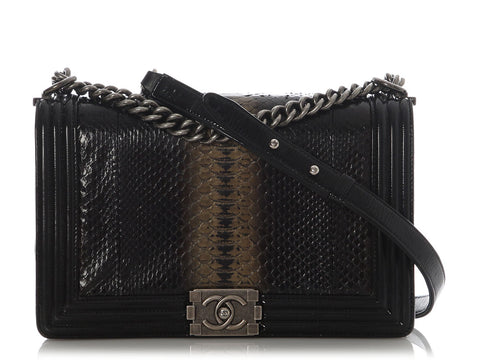 Chanel Large Black Ombre Python Boy Bag