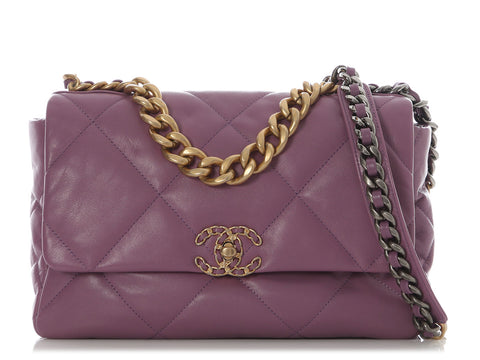 Chanel Large Purple Quilted Calfskin 19 Flap