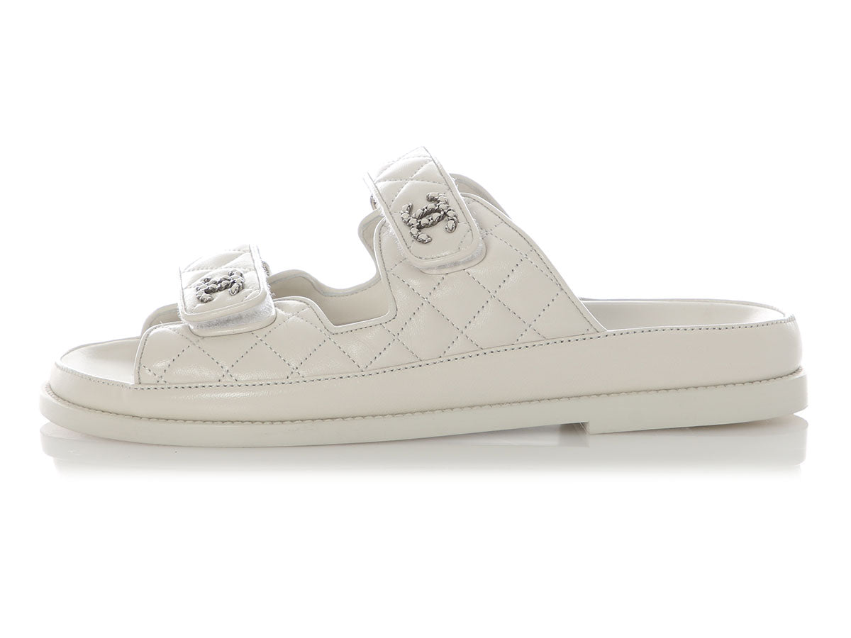 Chanel White Lambskin Dad Sandals
