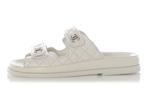 Chanel White Lambskin Dad Sandals
