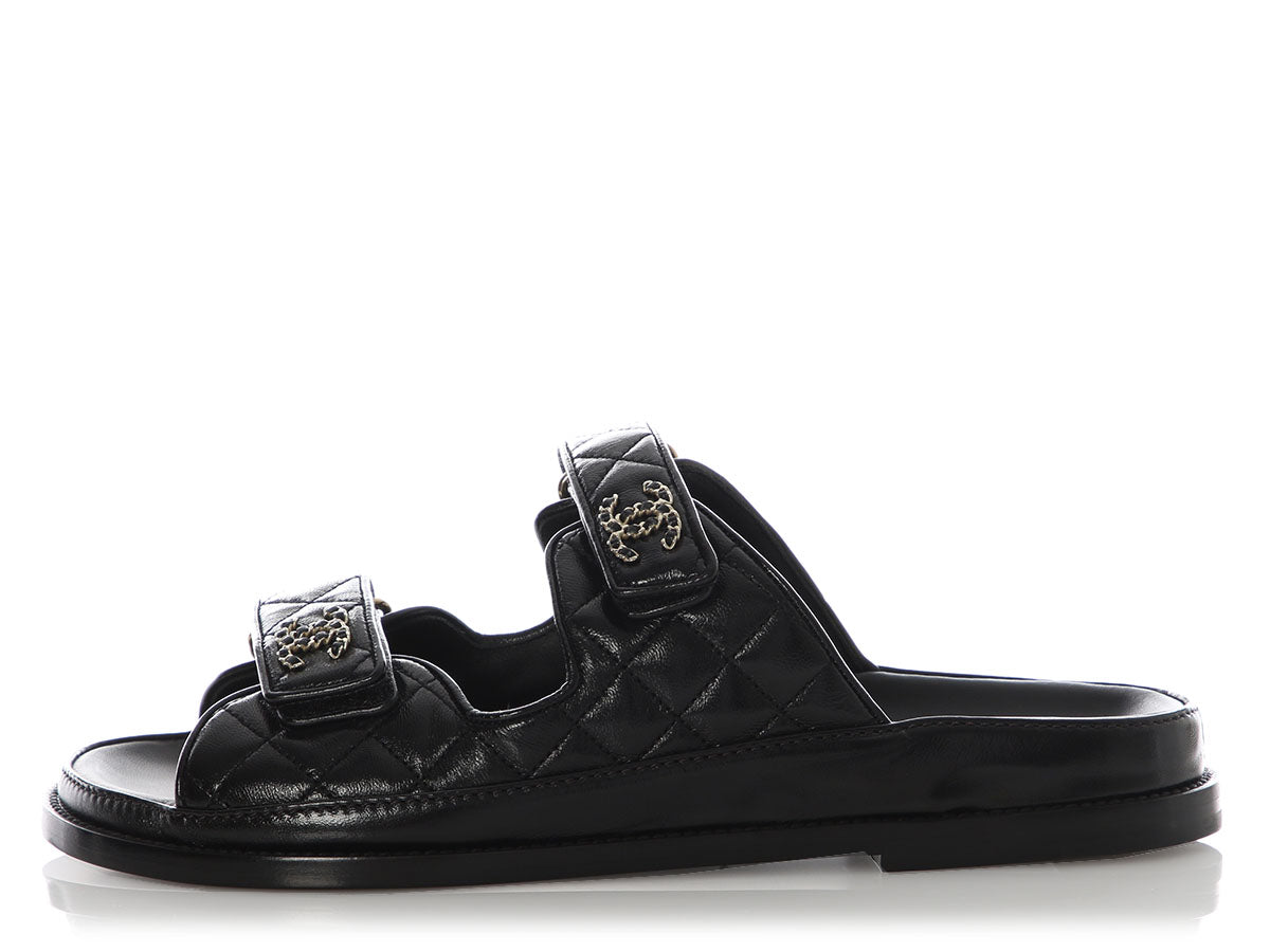Chanel Black Lambskin Dad Sandals