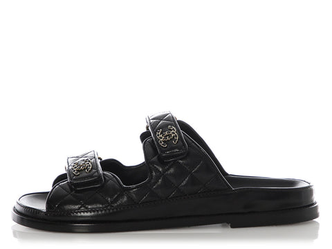 Chanel Black Lambskin Dad Sandals