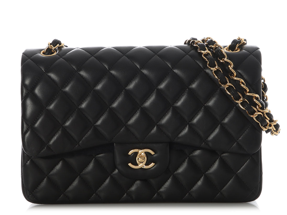 Chanel Jumbo Black Quilted Lambskin Classic Double Flap