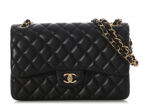 Chanel Jumbo Black Quilted Lambskin Classic Double Flap