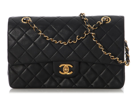 Chanel Vintage Medium Black Quilted Lambskin Classic Double Flap