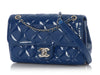 Chanel Small Blue Quilted Patent Coco Shine Flap