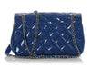 Chanel Small Blue Quilted Patent Coco Shine Flap