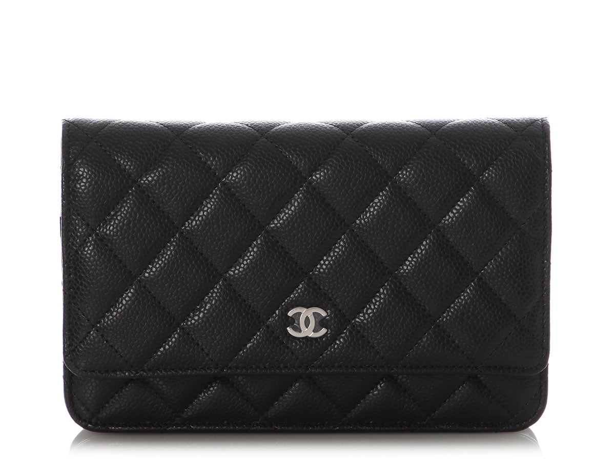 Chanel Black Quilted Caviar Wallet on a Chain WOC