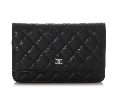 Chanel Black Quilted Caviar Wallet on a Chain WOC