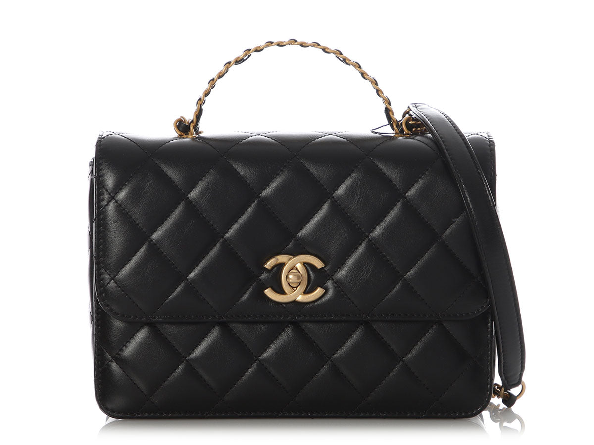 Chanel Small Black Quilted Lambskin Flap Bag with Top Handle